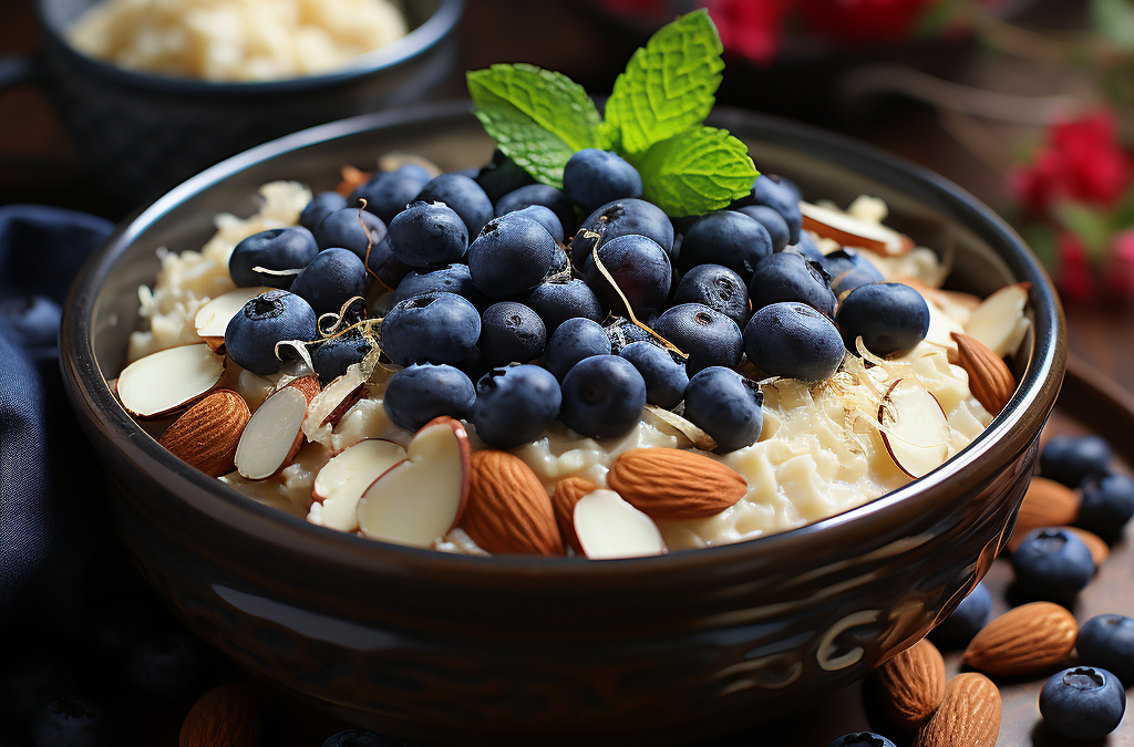 Haferflocken mit Blaubeeren und Mandeln