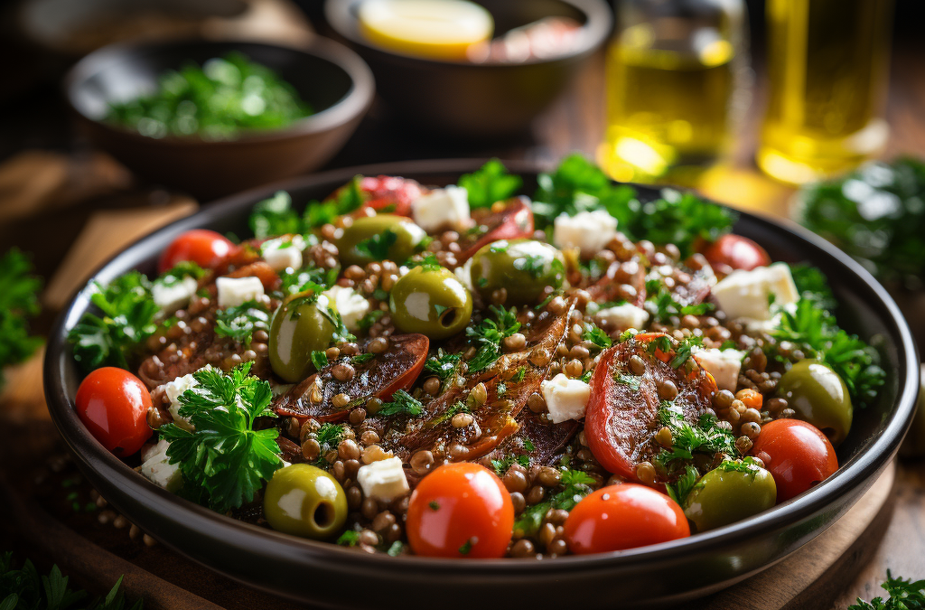 Linsen-Salat mit Feta und Oliven