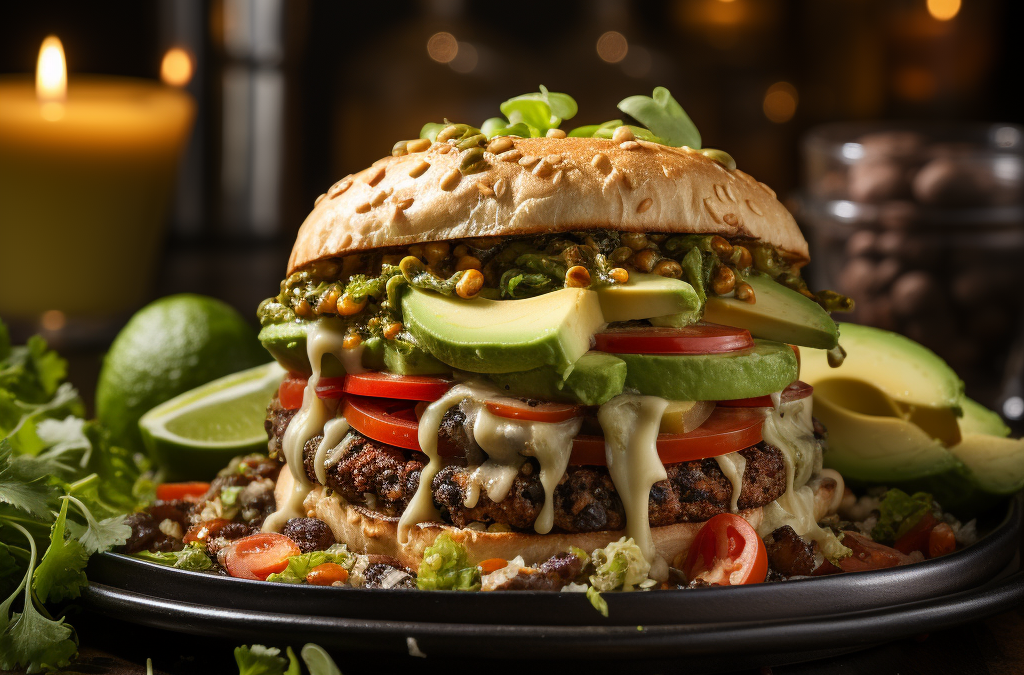 Quinoa-Bohnen-Burger mit Avocado-Sauce