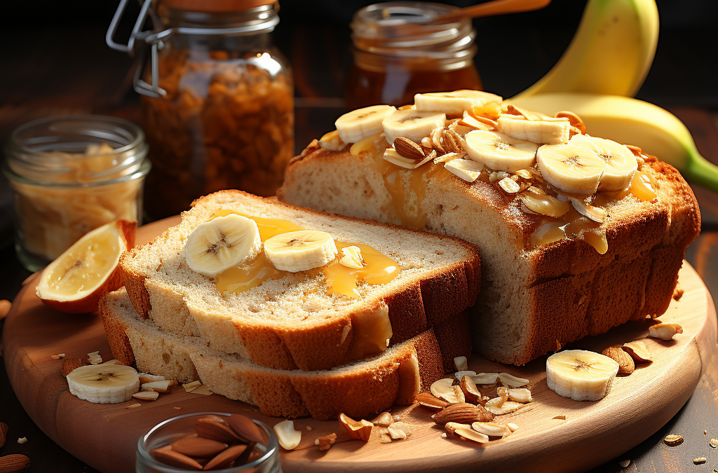 Vollkornbrot mit Erdnussbutter und Banane