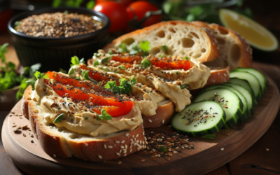 Vollkornbrot mit Hummus und Gemüse